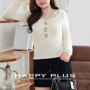 Happy Plus Knotted <b>Lace</b> V Neck Long Sleeve <b>Top</b> <b>Black</b> Plus Size Women's Blouse N9137 - Product Image 3