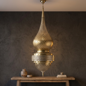 Abat-jour en laiton plaqué, lampe suspendue personnalisée, forme sculptée en croix, décoration intérieure - Product Image 6