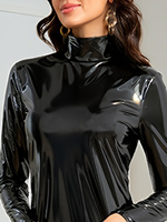 Plus Size Damen Kunstleder Maxikleid Rollkragen Slim Fit 3XL/5XL/6XL Glänzendes Party-Abendkleid