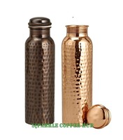 Bouteille d'eau en cuivre imprimée émail avec 2 tasses, design oriental, style bohème, portable, pour le bureau, anti-corrosion, unisexe