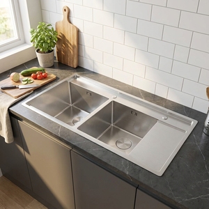 Nouvelle Évier de Cuisine Personnalisable en Acier Inoxydable 304 avec Deux Trous et Double Bac - Product Image 6