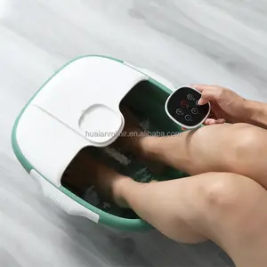 Cubo de bañera de hidromasaje plegable profesional, máquina de baño de spa para pies con burbujas y rodillos de masaje grandes
