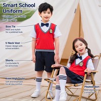 Uniforme scolaire d'été pour l'école primaire, style preppy, uniforme de classe, ensemble de style britannique pour enfants, chemise bleue, uniforme de maternelle