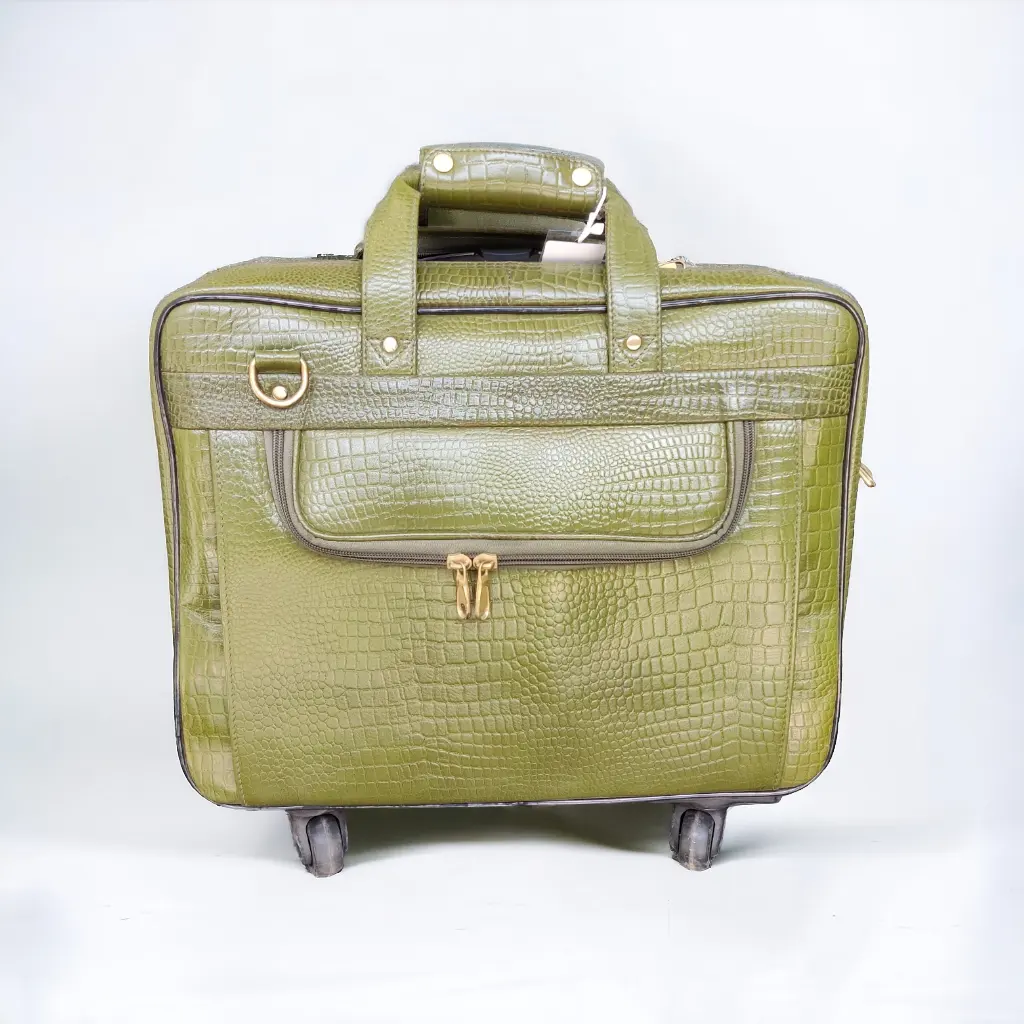 Sac à roulettes en cuir véritable vert Sac à bagages en cuir pour bagages Touristique Motif doux et texturé Grossiste Designer