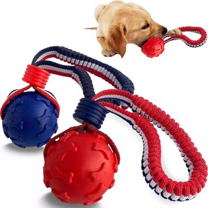 Boules de jouets pour chiens indestructibles avec corde Jouets à mâcher pour animaux de compagnie Balle de nettoyage des dents Balle de friandises pour chiens sur corde Interactive Tug of War - Product Image 1