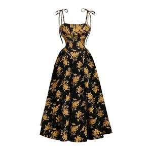 <span class=keywords><strong>Abito</strong></span> <span class=keywords><strong>Midi</strong></span> <span class=keywords><strong>Estivo</strong></span> Elegante da <span class=keywords><strong>Donna</strong></span> ODM con Stampa Floreale Vintage Francese, Spalline Sottili e Cintura Annodabile - Product Image 2