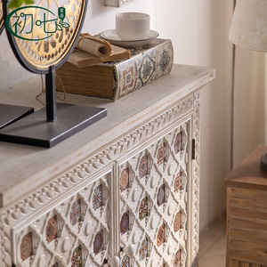 Mediterranean Style Antique Painted Double Door Storage Cabinet Living Room Sideboard Below 900MM - Product Image 4