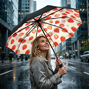 Strawberry Inner Print Compact Travel <b>Umbrella</b> <b>Windproof</b> Waterproof Automatic Folding Fiberglass Ribs Portable - Product Image 1