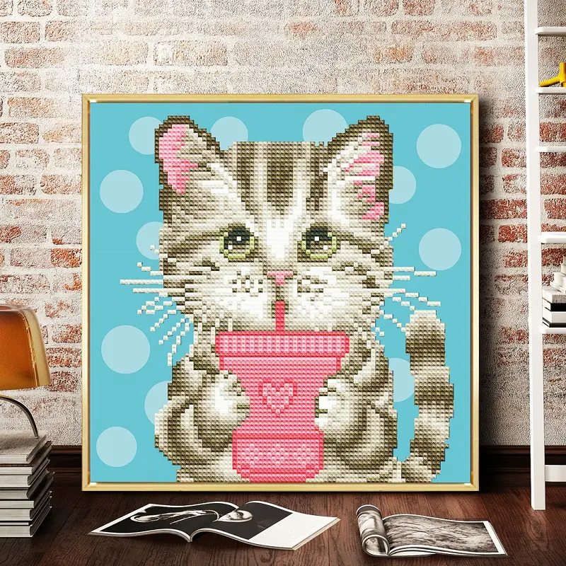 Immagine personalizzata del gatto simpatico cartone animato 30x30cm dimensioni regalo fai da te per gli amici opera d'arte decorativa pittura diamante