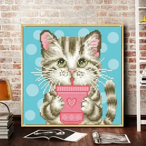 Kustom lucu kartun kucing gambar 30x30cm ukuran DIY hadiah untuk teman-teman dekoratif karya seni lukisan Berlian