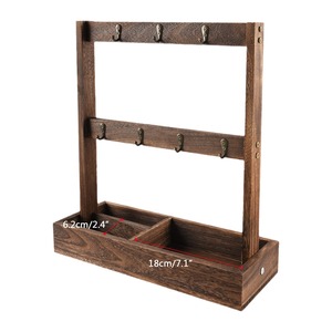 Wooden Coffee Cup Holder 2 Tier Rustic Style Standing <b>Rack</b> With Double Sided Hooks For <b>Kitchen</b> Storage - Product Image 5