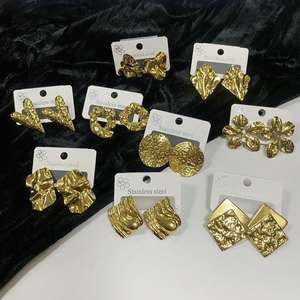 时尚混合叶锤图案耳环不锈钢奢华批发N251058 - Product Image 2