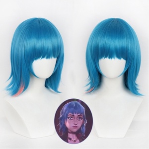Vente en gros Party <span class=keywords><strong>Jinx</strong></span> Perruque Cosplay 35cm Court Bleu <span class=keywords><strong>League</strong></span> <span class=keywords><strong>of</strong></span> Legends LOL Arcane Anime Cheveux Synthétiques Halloween Party Cosplay Perruque - Product Image 1