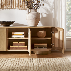 מזנון מודרני יוקרתי מעץ מלא עם פינות מעוגלות, מינימליסטי לבית, לפינת אוכל ולסלון, בעל מבנה מתכת עמיד. - Product Image 5