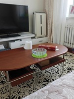 Ensemble table basse et meuble TV en bois massif, console multimédia de style mid-century avec tiroir de rangement, structure en acier inoxydable, meubles de salon