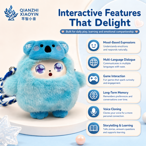 AI COCO Koala Azul de Peluche con Bolsillo, Bolso Portátil, Gorro de Copo de Nieve, Ojos LED con Luz Ambiental, Clonación de Voz ChatGPT en Más de 50 Idiomas para WiFi CE - Product Image 2