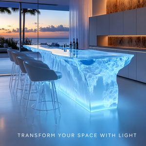Comptoir de bar en cristal translucide sur mesure de luxe, rétroéclairé par LED, en résine acrylique transparente, îlot de cuisine <span class=keywords><strong>pour</strong></span> hôtel, maison, villa - Product Image 3