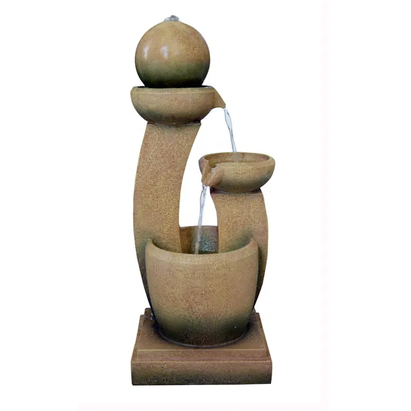 Kunden spezifische Poly resin Dekoration gebogene Säule Kaskade Wasserspiel Kugel Schüssel 3-stufigen Wasserfall Brunnen für drinnen und draußen