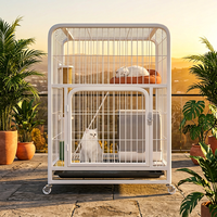 Grande cage à chat à 2 niveaux avec roulettes |   Cage pour animaux de compagnie en métal 78x55x100cm avec bac à litière intégré et griffoir, aucun assemblage requis