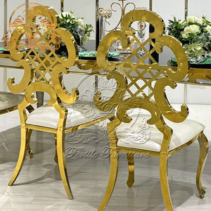 Haute qualité or dossier haut chaise en acier inoxydable Banquet blanc en cuir hôtel événement chaise de mariage - Product Image 6