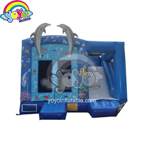 Structure gonflable combinée toboggan et château sauteur 16 pieds, thème Deux Dauphins, surface antidérapante, résistante aux UV et anti-crevaison, pour événements en plein air - Product Image 1
