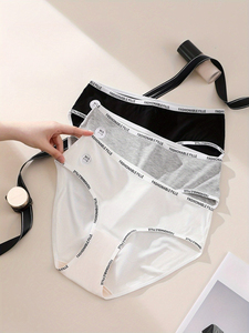 Set di 3 Mutandine da Donna a Vita Media, <span class=keywords><strong>Senza</strong></span> <span class=keywords><strong>Cuciture</strong></span>, Traspiranti, in Viscosa e Spandex, con Lettere in Vita - Product Image 2