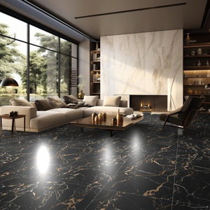 Azulejos de Porcelana de Mármol Negro Brillante Impermeables de Lujo de 600x600, 60 por 60, para Piso, Cerámica Negra de 60x60 para Sala de Estar - Product Image 6