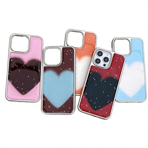 Coque de téléphone pour femme 17 Pro Max, motif Cœur extra-large <span class=keywords><strong>Starlight</strong></span>, compatible 16, en TPU antichoc à bords argentés, style Ins - Product Image 2