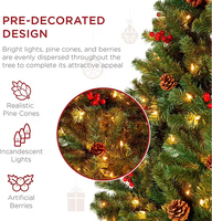 Sapin de Noël artificiel en PVC vert pré-éclairé de 6 pieds avec lumières LED pour Noël joyeux