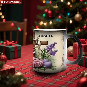 Taza Mágica de Cerámica Negra Esmerilada de 11 oz, Activada por Calor, con Diseño de Cruz en Relieve, Regalo de Pascua - Product Image 2