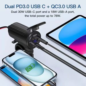 Chargeur USB pour guidon <span class=keywords><strong>de</strong></span> <span class=keywords><strong>moto</strong></span> avec voltmètre LED et interrupteur marche/arrêt, Dirt Bike Dual PD & QC3.0 USB 3 ports pour téléphone GPS - Product Image 4
