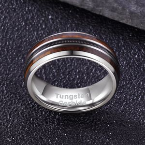 Poya 8mm spazzolato a cupola martellato argento nero caffè oro rosa tungsteno anello per chitarra con barilotto di whisky intarsio in legno di Koa - Product Image 5