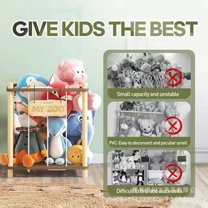 Wooden Plush Toy <b>Storage</b> <b>Basket</b> 17x17x20.2 Inch <b>Large</b> Capacity For Kids Room Organize Stuffed Animals - Product Image 3