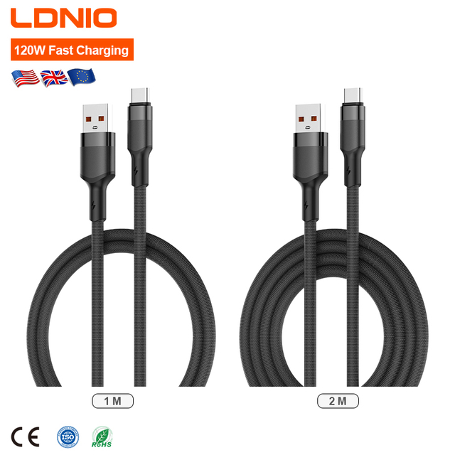 LDNIO Wholesale Price LS352Q 120W Power Fast Charging Cable Type C 3A Anti Bending 2M Data Cable for Mobile Phone
