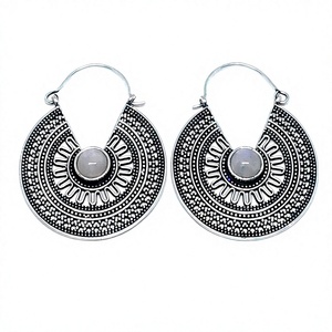 Women's Stylish Bohemian Silver <b>Hoop</b> Earrings with Moonstone Oxidized Brass Jewelry - Product Image 1