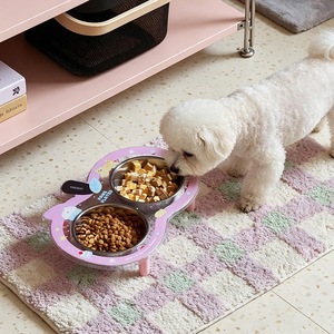 Double gamelle pour animaux de compagnie en acier inoxydable, design Pommes de Noël, pour chat et chien, pour eau et nourriture, avec support cervical et pieds surélevés - Product Image 2