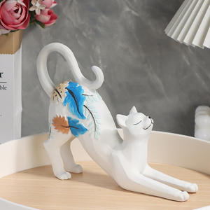 Adorno de Gato Reclinado en Resina Ecológica de Estilo Europeo, Simple y Decorativo para el Hogar, Sala de Estar, Escritorio, Decoración de Animales - Product Image 5