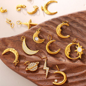 Colgantes de Luna Personalizados al por Mayor, Chapados en Oro de 14k y 18k, de Acero Inoxidable 316L, Resistentes al Deslustre, para la Fabricación de Joyas, Collares y Pulseras - Product Image 2