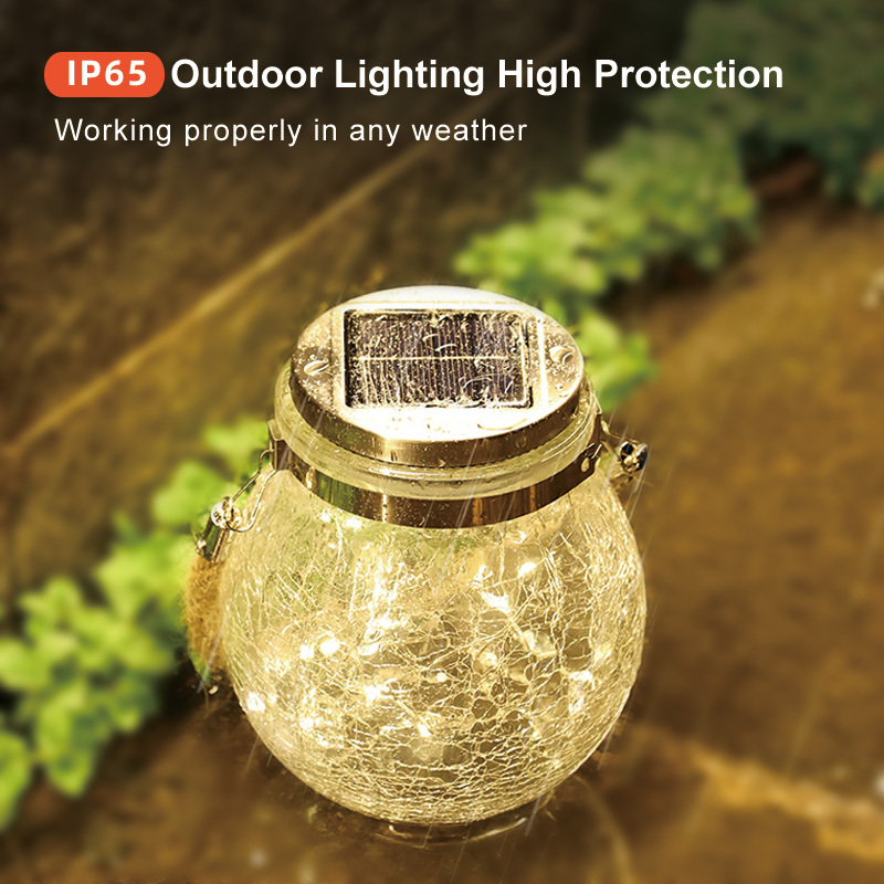 Outdoor Hanging Solar Globe Lanterns 20 LED Solar Crackle Glass Ball Lights With Hemp Rope for Garden Wedding Party · image 4