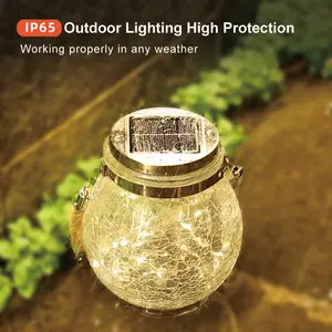 Linternas solares de globo colgante para jardín al aire libre, 30 LED, bola de cristal craquelado Solar, luces con cuerda de cáñamo para decoración, gran oferta