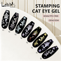 Lehchis Kit de Vernis à Ongles Gel Effet Œil de Chat 15ML, Motifs Étoiles et Fleurs, Effet Aurore Magnétique, Sans HEMA, Soak Off UV LED
