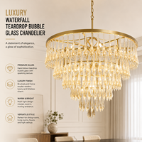 Lustre suspendu en verre à bulles cascade de luxe YH pour plafond haut, hall d'entrée de villa, lustre rond à plusieurs niveaux en laiton et cristal en forme de goutte d'eau