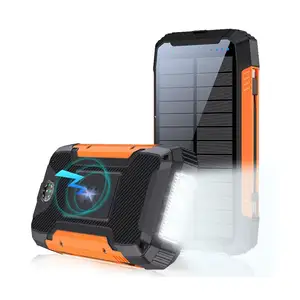 Solar Power Bank 30000mAh,Solar Charger Qi Wireless Waterproof Portable Solar External Battery 15W USB C Port Camping Flashlight