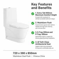 WC monobloc en céramique le plus vendu avec design en forme d'aile et abattant à fermeture douce pour salle de bain moderne – Articles sanitaires