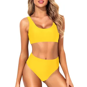 2020 new split brief bandeau swimwear plain nylon bikini women's swimwear
