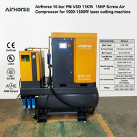 Compresseur d'air industriel à vis AirHorse CE certifié ASME 11 kW 15 CV 16 bars 23 CFM 4 en 1 VSD pour machine de découpe laser 1000-1500 W
