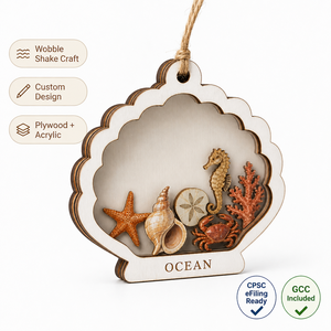 Ocean Scallop Shell Wobble Ornament | Poplar Plywood Acrylic Shaking Starfish | Coastal Beach Home Decor | OEM Wholesale CPSC