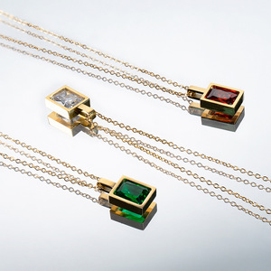 <span class=keywords><strong>France</strong></span> collier de luxe en Zircon <span class=keywords><strong>CZ</strong></span> plaqué or 14K rétro en acier inoxydable carré multicolore collier en Zircon bijoux pour femmes - Product Image 1