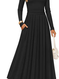 2026 Vestido de mujer de alta calidad, estilo vintage, de primavera, con temperamento, corte ajustado, color liso, manga larga, cuello redondo, abotonado, cintura imperio - Product Image 2