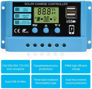 Bộ điều khiển pin năng lượng mặt trời 12v24v 10A 20A 30A Bộ điều khiển sạc năng lượng mặt trời tự động PWM - Product Image 3